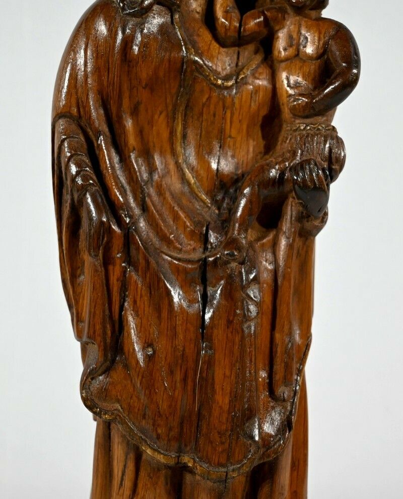 Sculpture In Olive Wood "Madonna And Child"   Late 19th Century photo buy