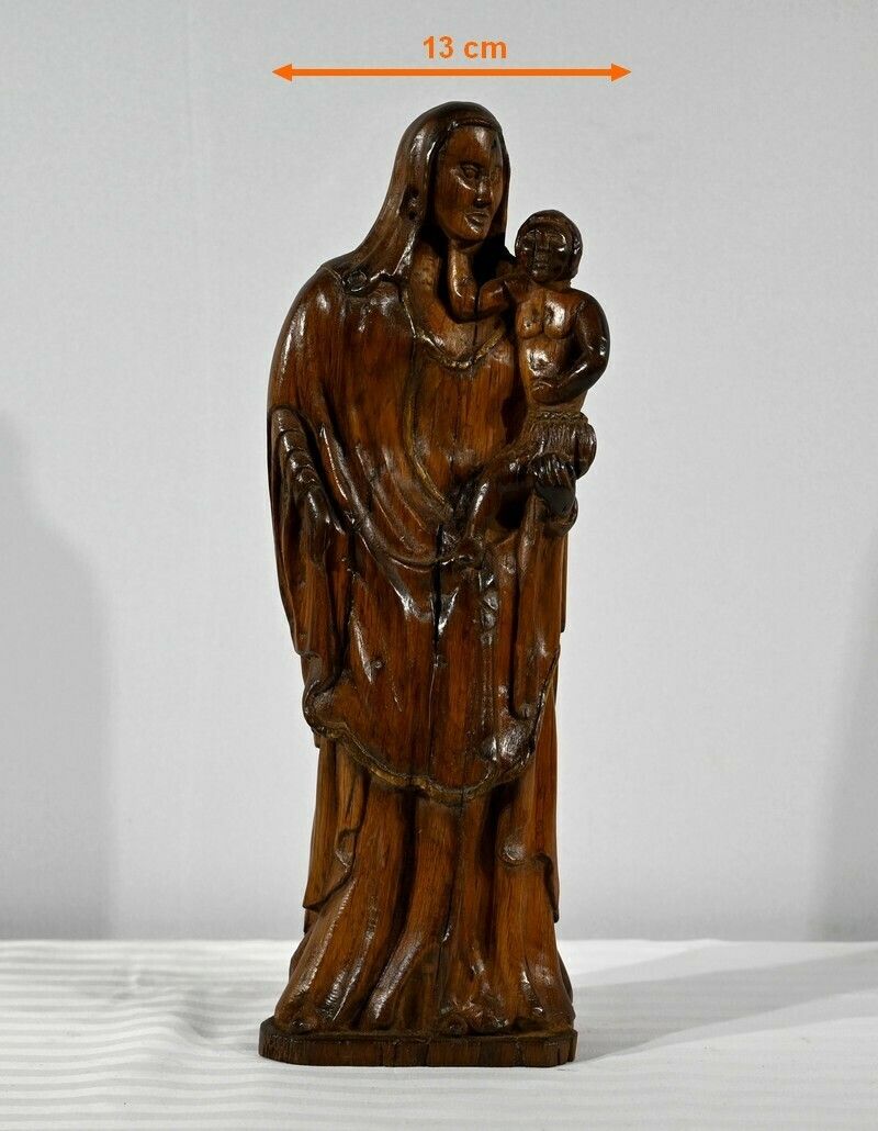 photo vinterior Sculpture In Olive Wood "Madonna And Child"   Late 19th Century