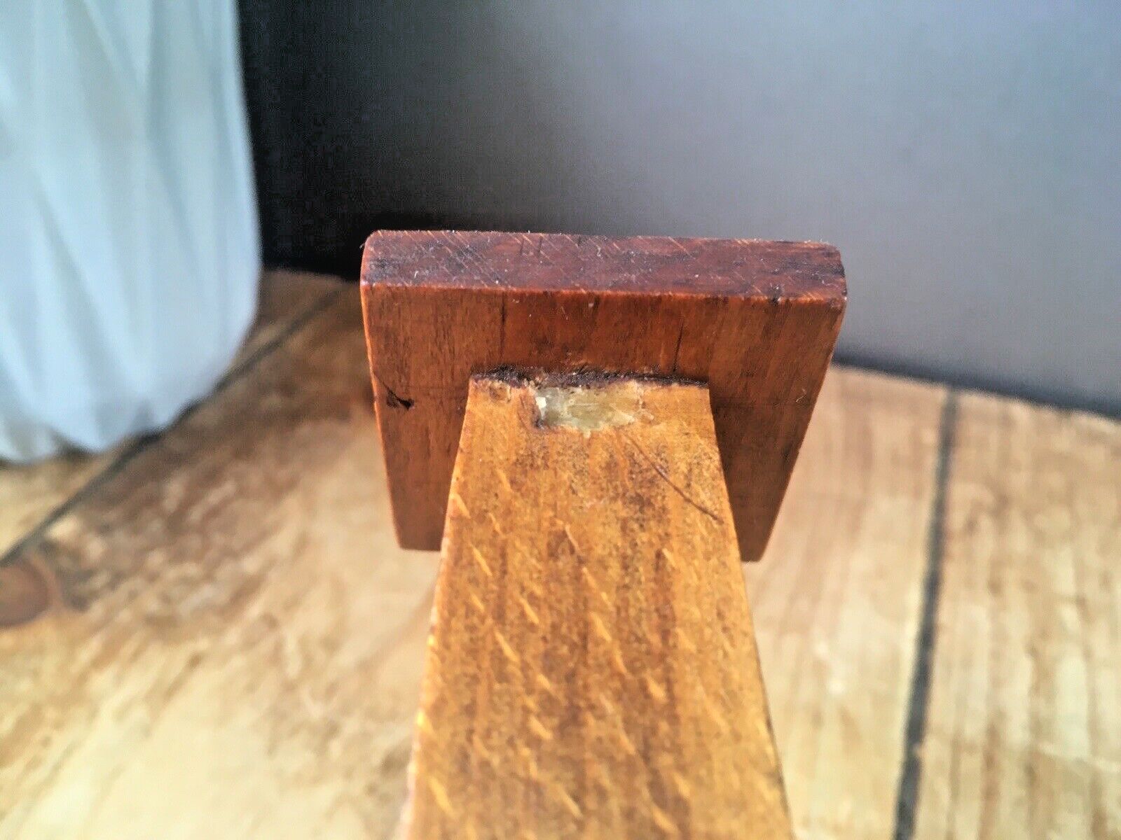 photo for sale Pair Of Antique Art Deco Inlaid Geometric Oak Wood Candlesticks Candle Holders