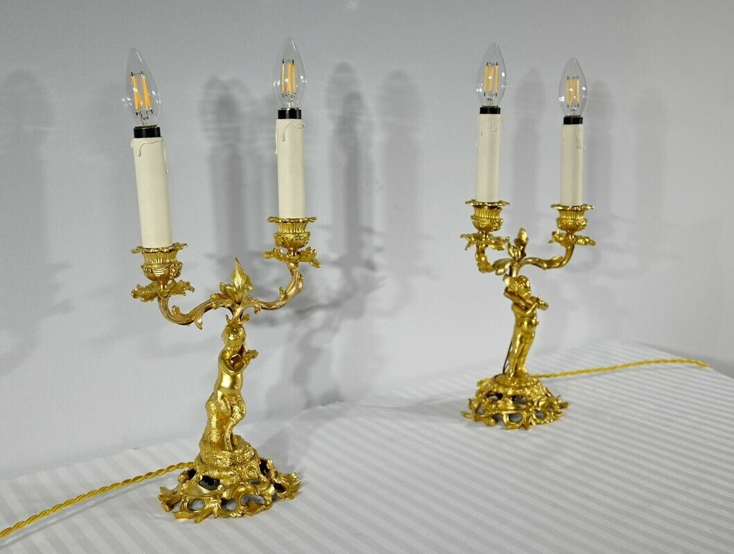 Pair Of Gilt Bronze Candlesticks   Late 19th Century photo for sale
