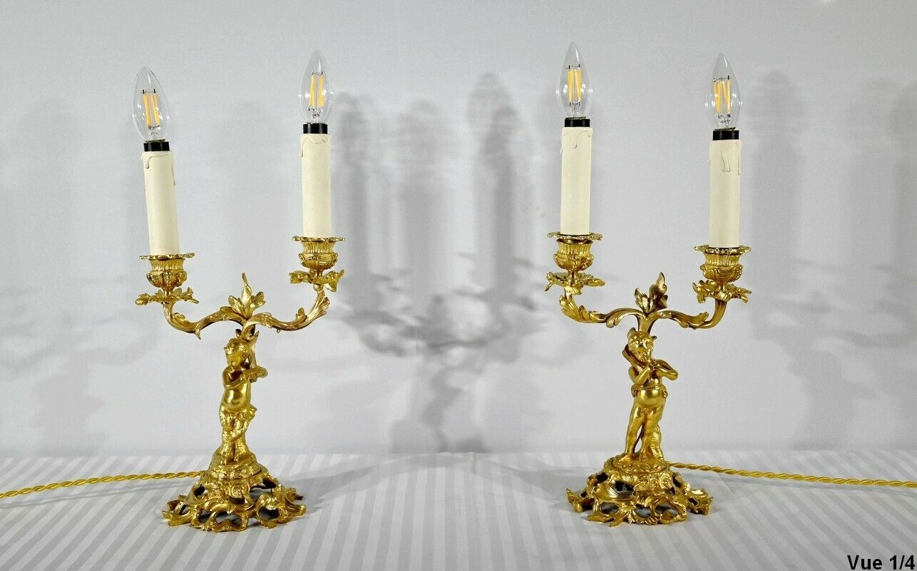 Pair Of Gilt Bronze Candlesticks   Late 19th Century photo 3646.2