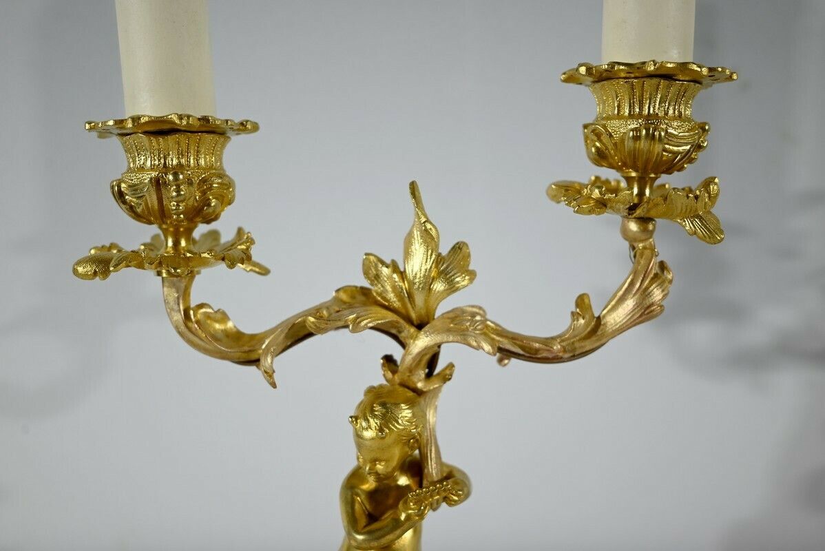 Home Decor Pair Of Gilt Bronze Candlesticks   Late 19th Century photo