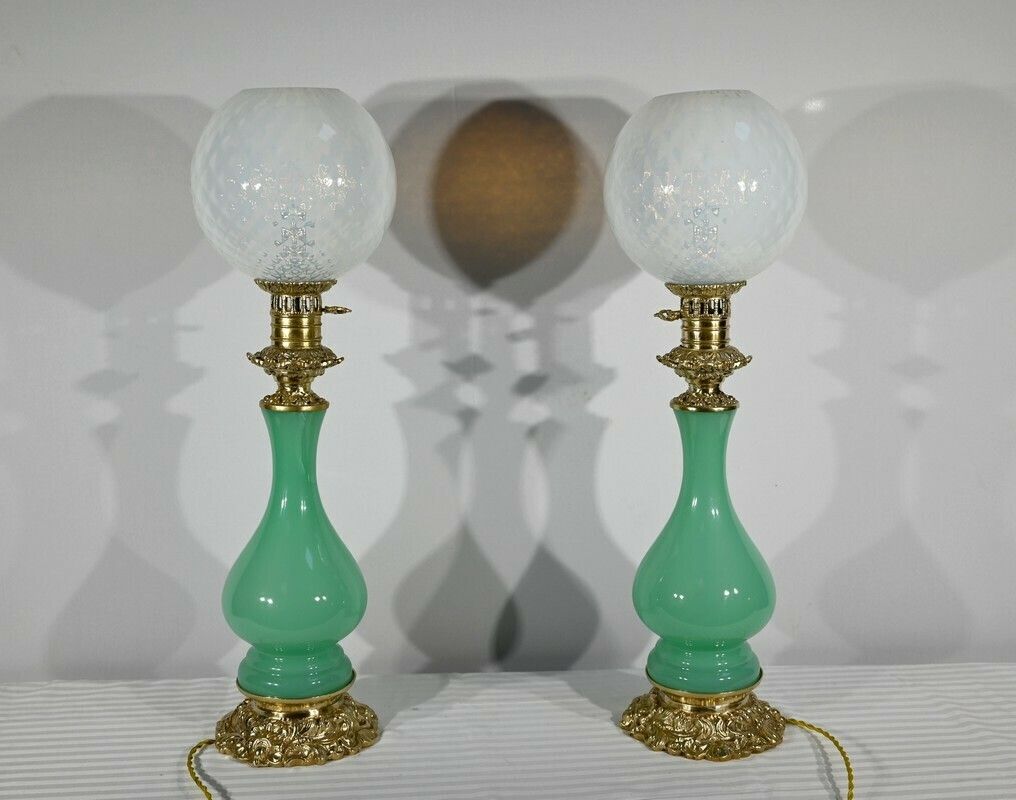 Pair Of Opaline And Bronze Lamps   Late 19th Century photo furniture