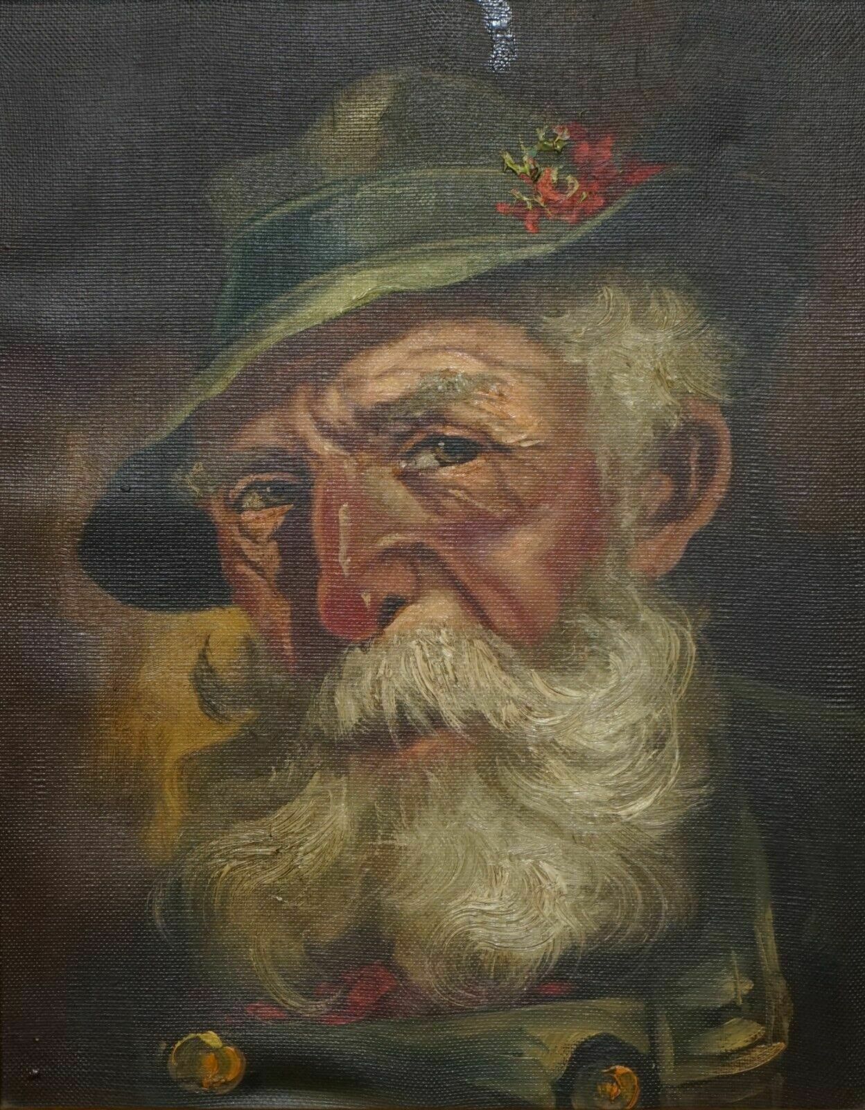 Antique Signed Dutch Oil On Canvas Painting Of Old Man Man With Grey Hair & Cap photo Art