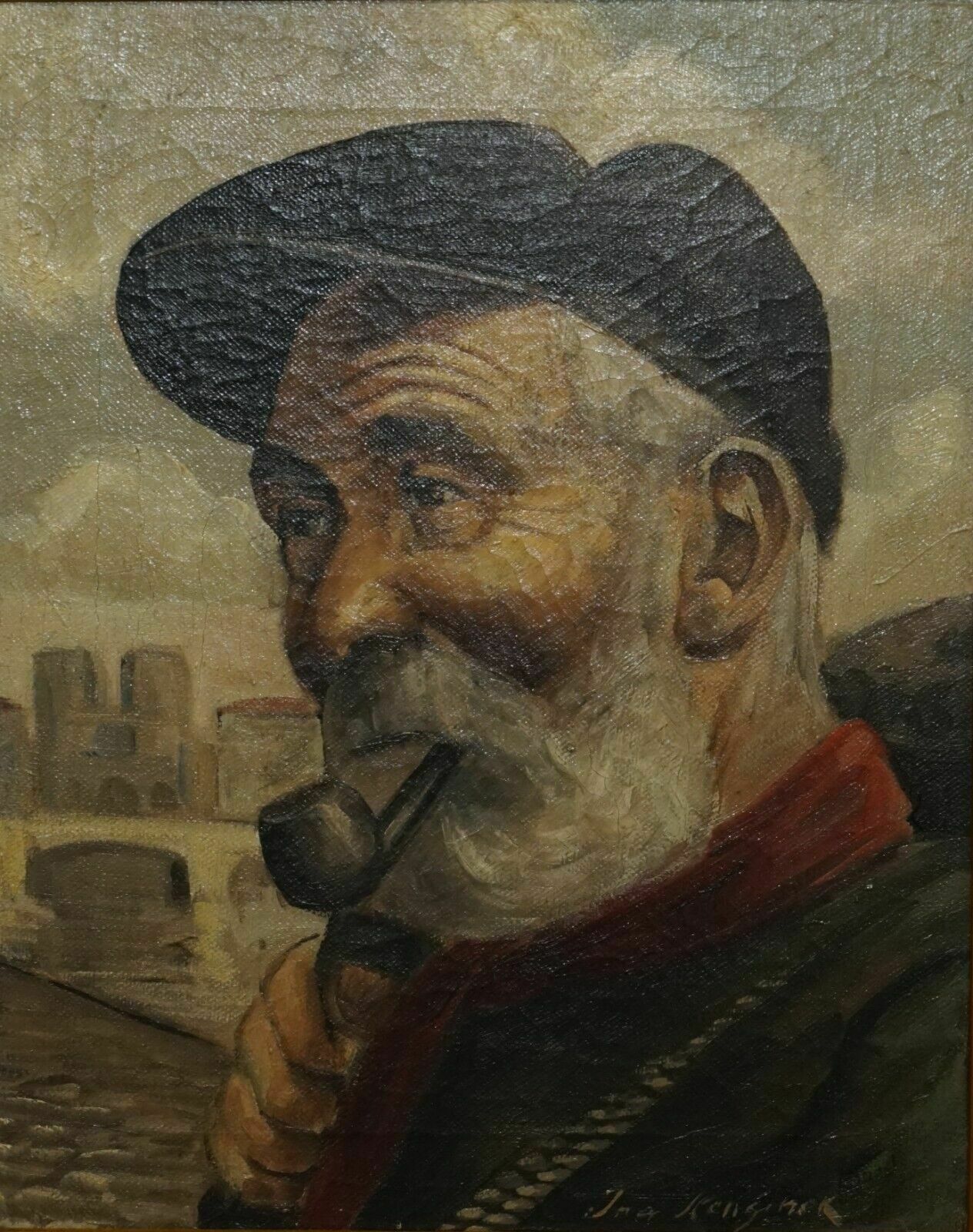 Jma Kensinck Signed Dutch Oil On Canvas Painting Of Old Man Smoking A Pipe photo buy