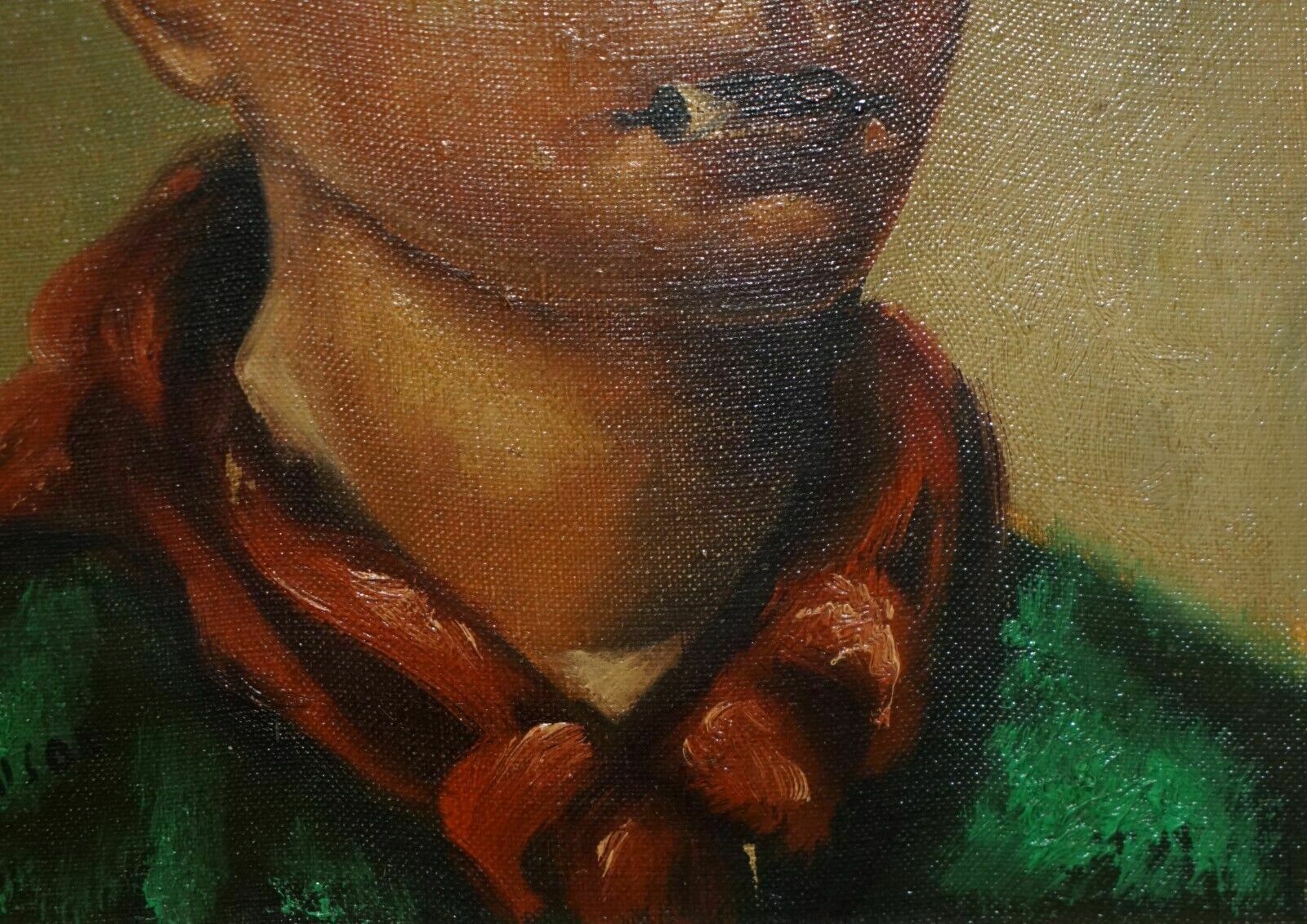 photo furniture Antique Signed Janson Belgium Oil On Canvas Painting Of Young Boy Smoking