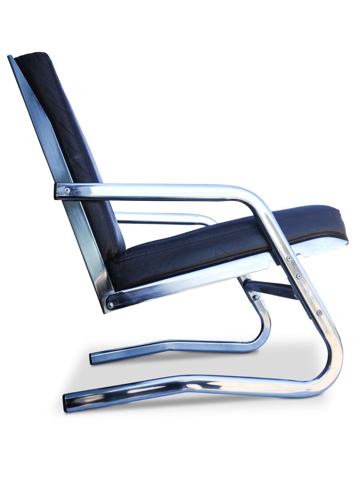 Tubular Chrome Framed Cantilever Chair With An Adjustable Reclining Backrest With Brown Upholstered Buttoned Back And Seat By Pierson Of France Ol photo vinterior