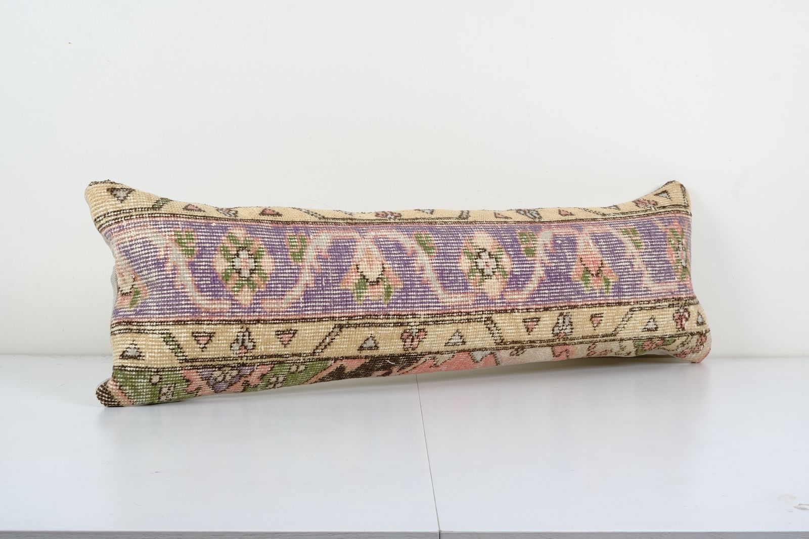 Pillow Case Fashioned From A Vintage Turkish Wool Cover, Mid 20th Century Anatolian Carpet 12'' X 35'' photo for sale