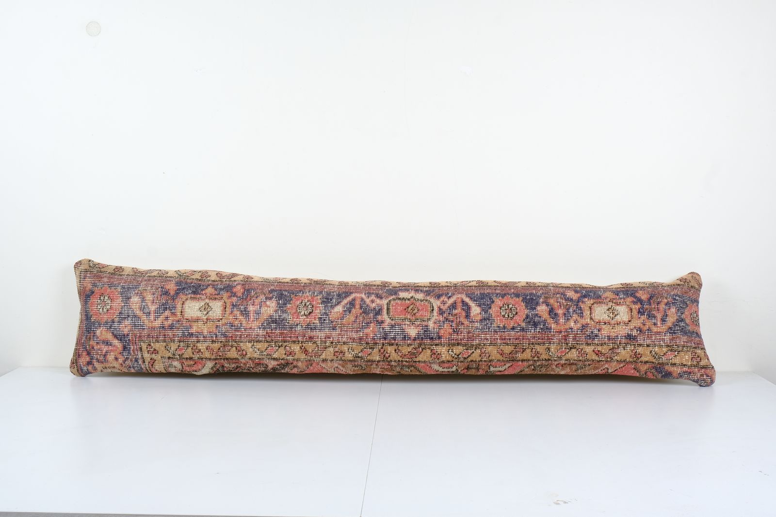 Organic Wool Outdoor Turkish Carpet Pillow Covers, Faded Blue Vintage Oushak Extra Long Bedding Cushion Cover 12'' X 59''