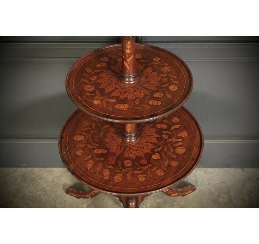 18th Century Walnut Marquetry Inlaid Dumb Waiter photo for sale