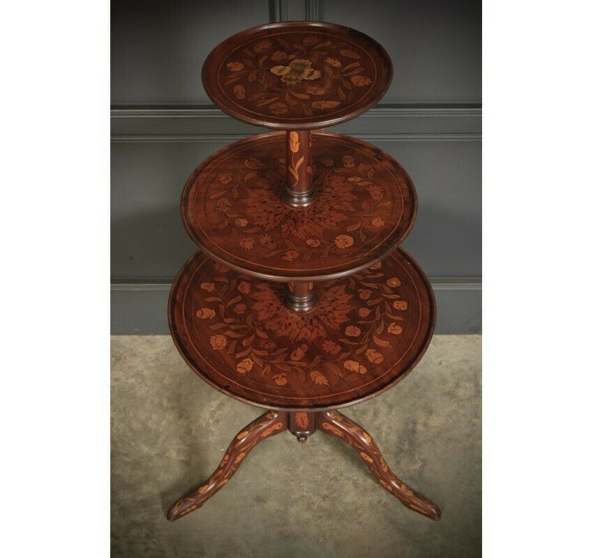 18th Century Walnut Marquetry Inlaid Dumb Waiter photo vinterior