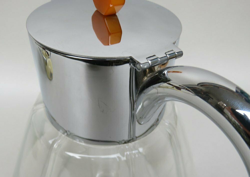 photo for sale Art Deco Glass And Chrome Plated Carafe With Ice Insert, 1930s