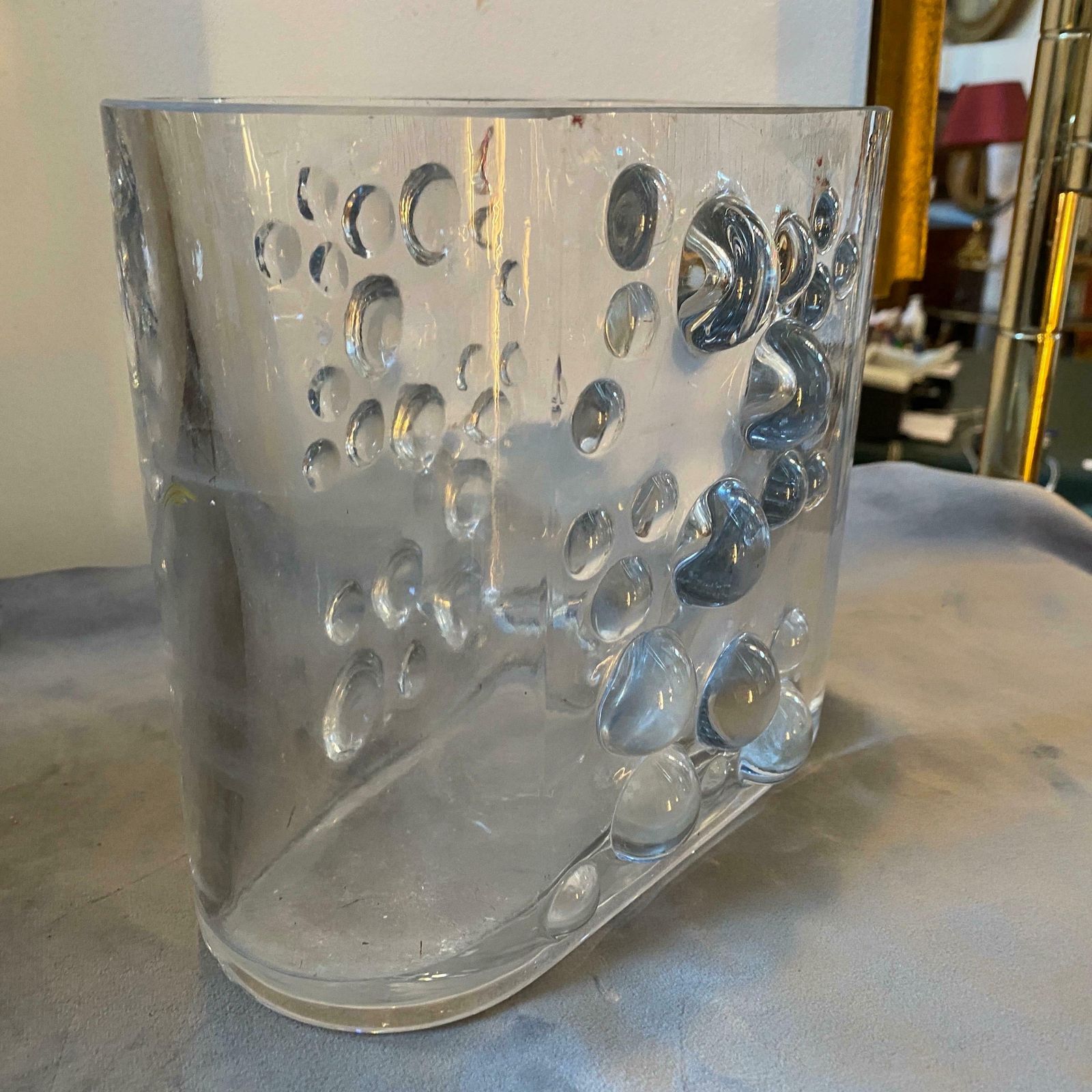 1970s Space Age Transparent Glass Italian Oval Bubble Vase photo vinterior