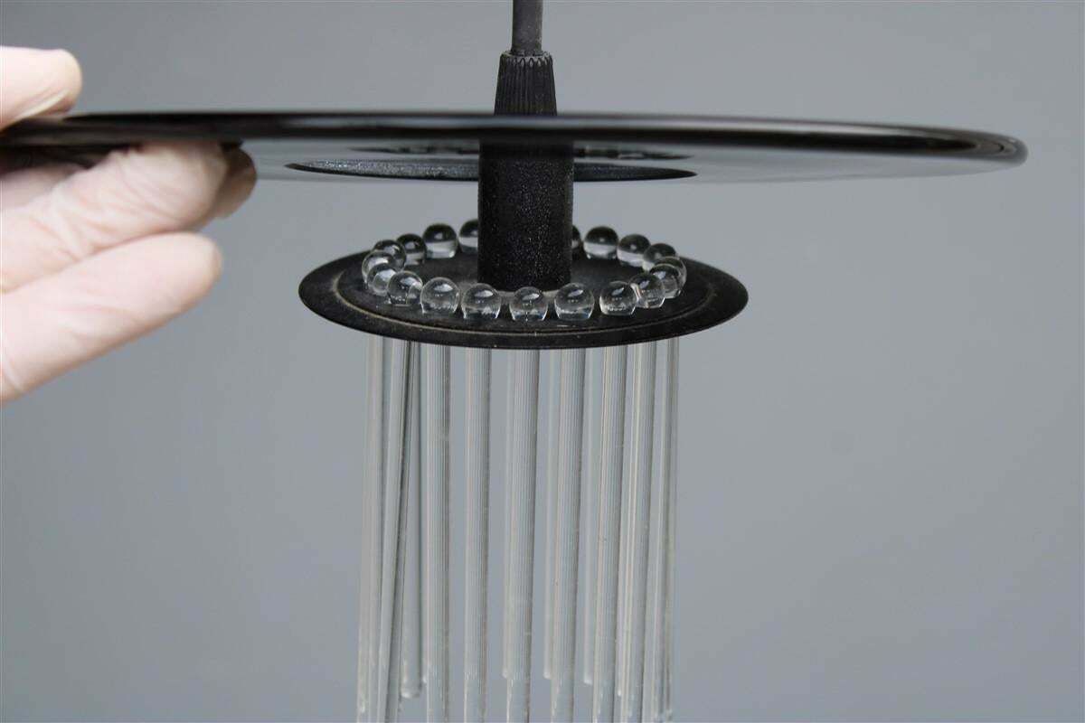 Minimal Round Chandelier 1980 Black Murano Glass Ettore Sottsass Style photo 1934.0