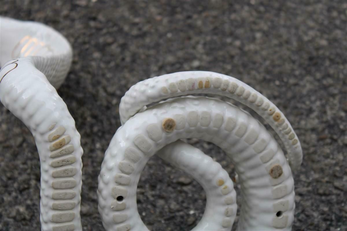 Art Snake Ornamental Sculpture In White And Gold Ceramic Tommaso Barbi, 1970s photo