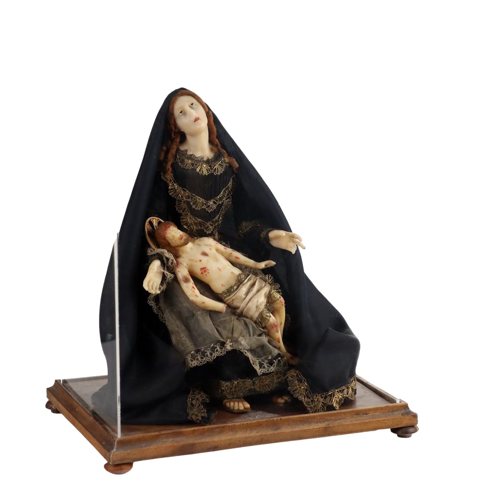 Ancient Sculpture Our Lady Of Sorrows Italy '800 Wax Fabric