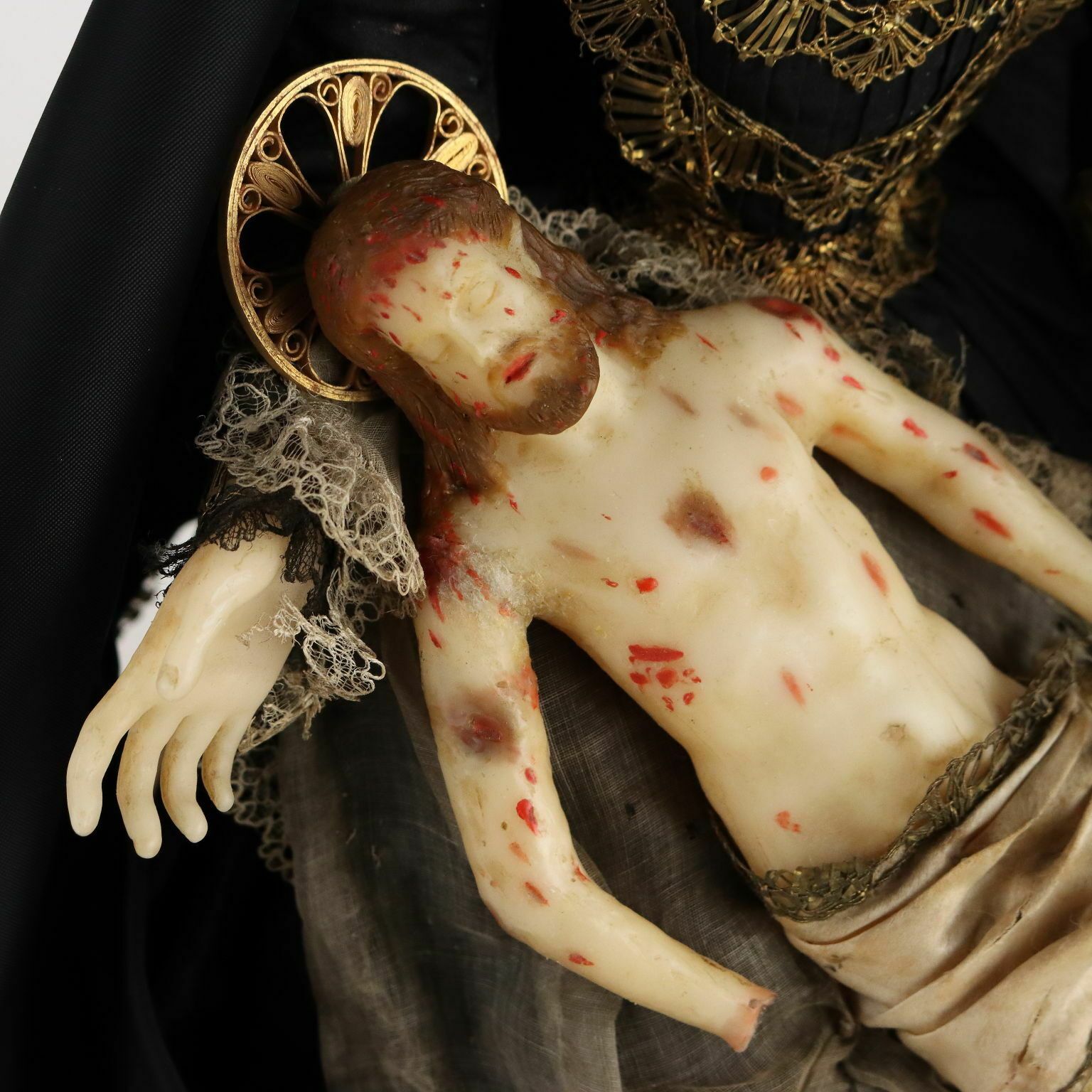 Ancient Sculpture Our Lady Of Sorrows Italy '800 Wax Fabric photo 1384.3