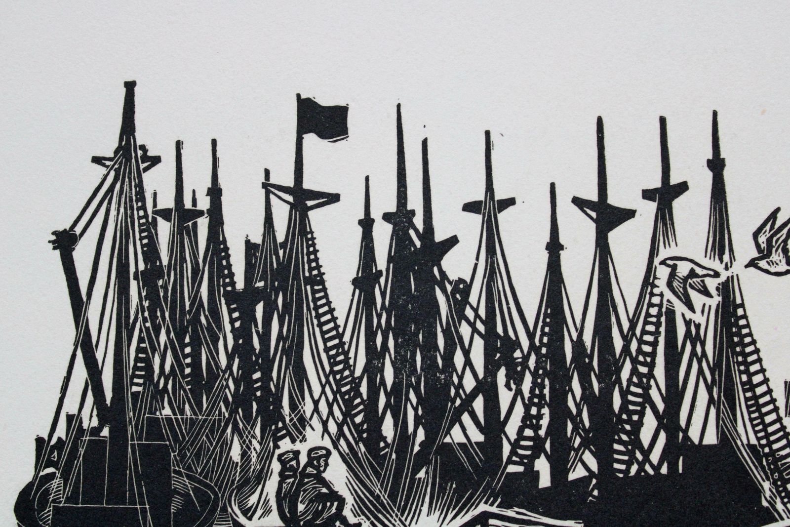 Dainis Rozkalns Fishing Men. Paper, Linocut photo furniture