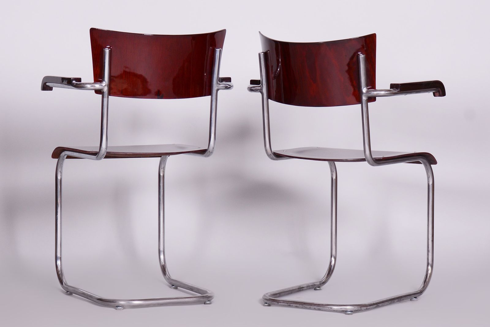Set Of Two Restored Beech Bauhaus Armchairs By Mart Stam, Robert Slezak, Czechia, 1930s photo for sale