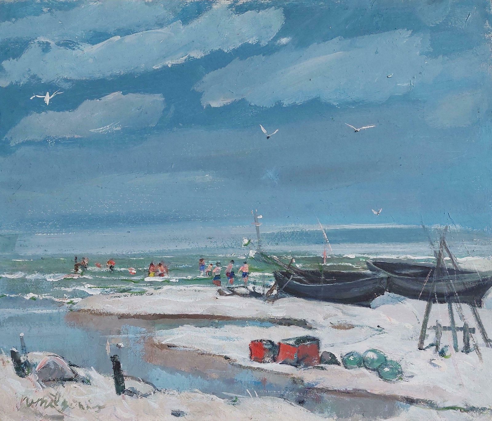 Voldemars Milgravis On The Beach. 1976. Cardboard /Mixed Media Art. 50x59cm 1976