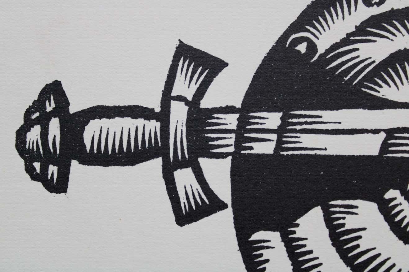 Dainis Rozkalns Sword And A Shield. Paper, Linocut, photo Art