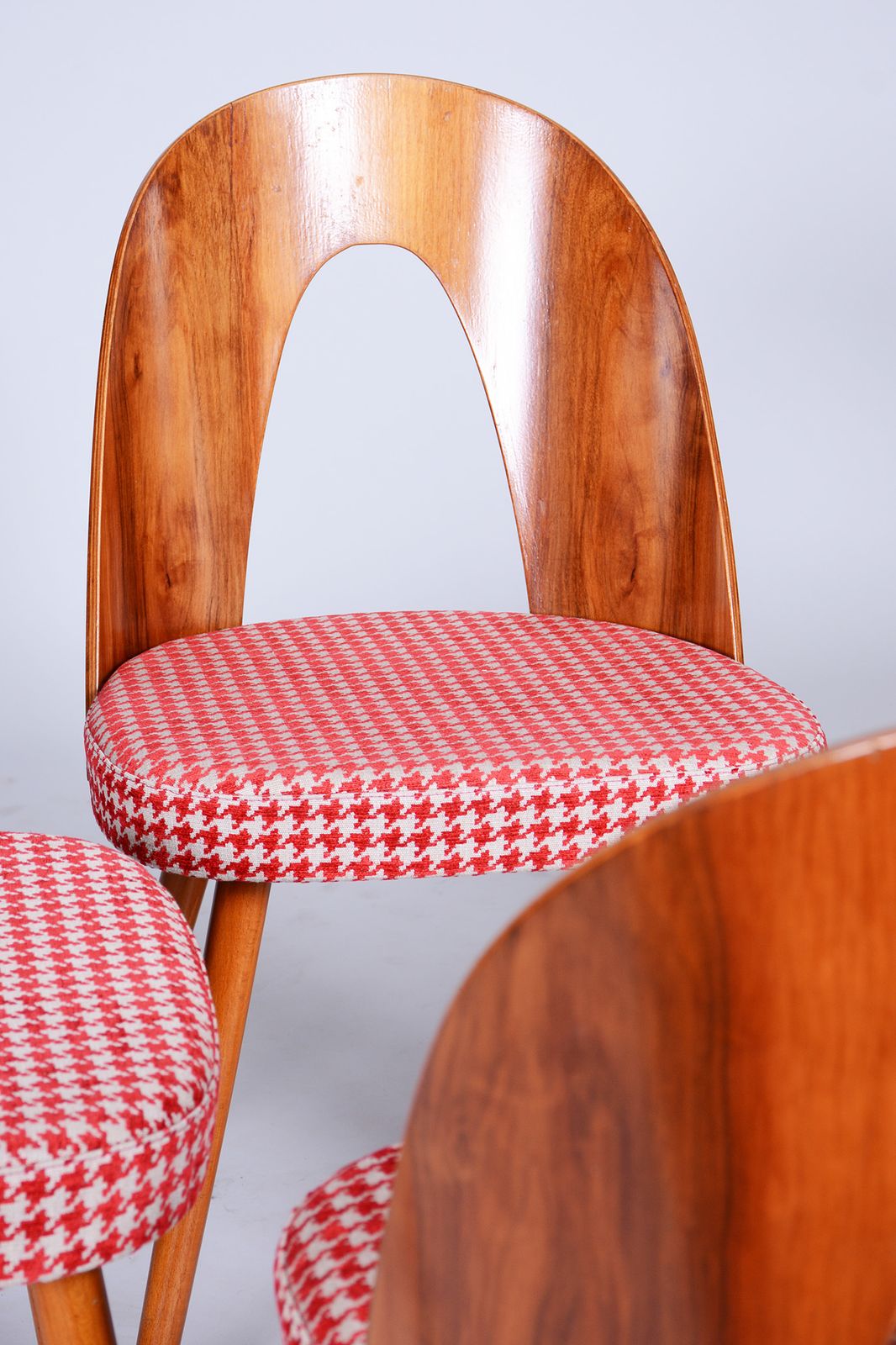 Four Restored Mid Century Chairs, Antonin Suman, Beech, Walnut, Czechia, 1950s photo for sale