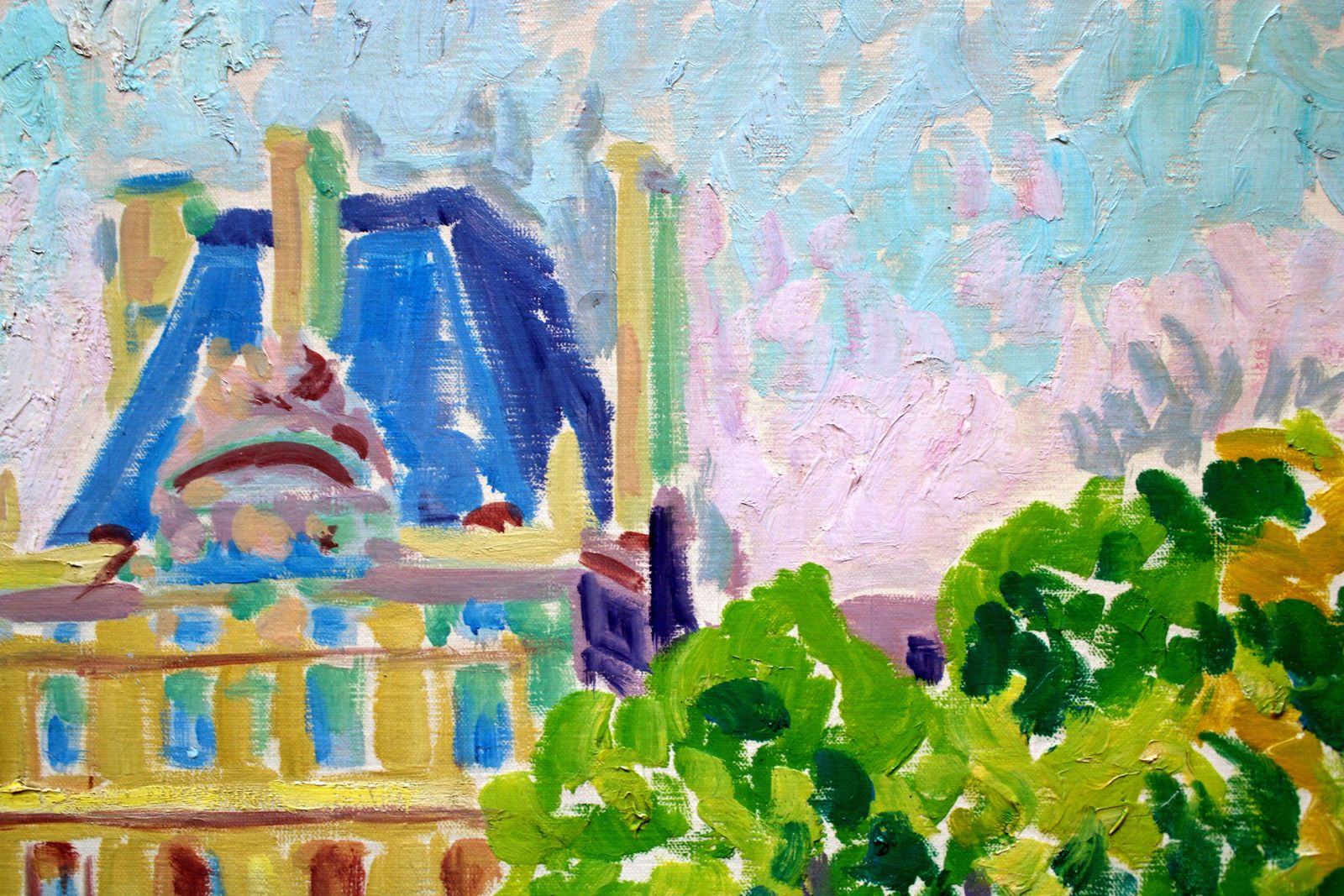 Serge Mendjisky The Seine At The Louvre. Oil On Canvas, photo vintage