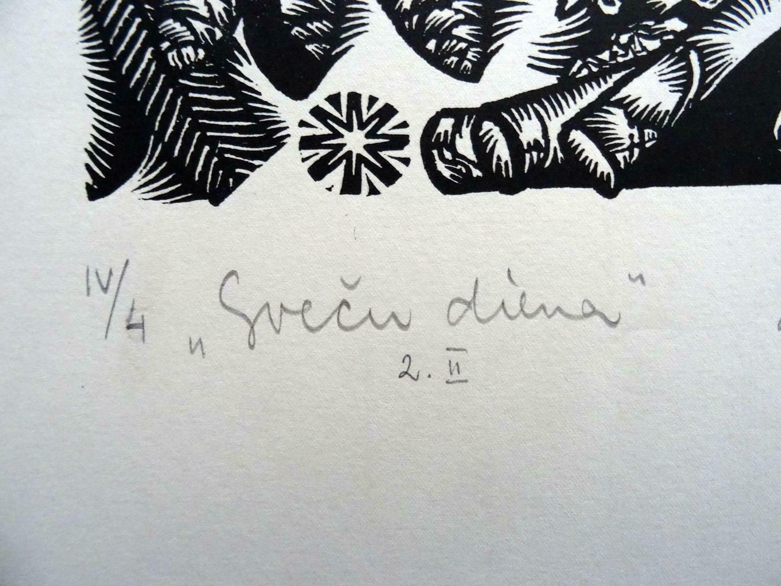 Dainis Rozkalns Candle Day. 1984. Paper, Linocut 1984 photo for sale