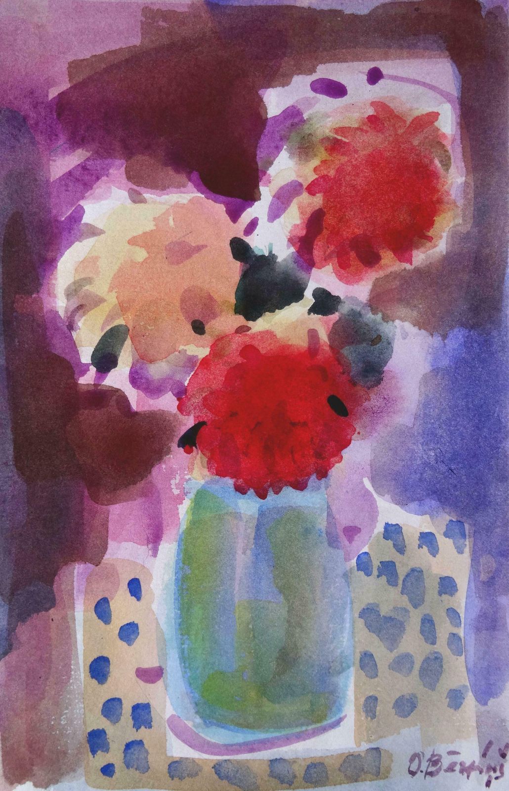 Oskars Berzins Asters. 1992, Paper, Watercolour, 28x18 Cm 1992