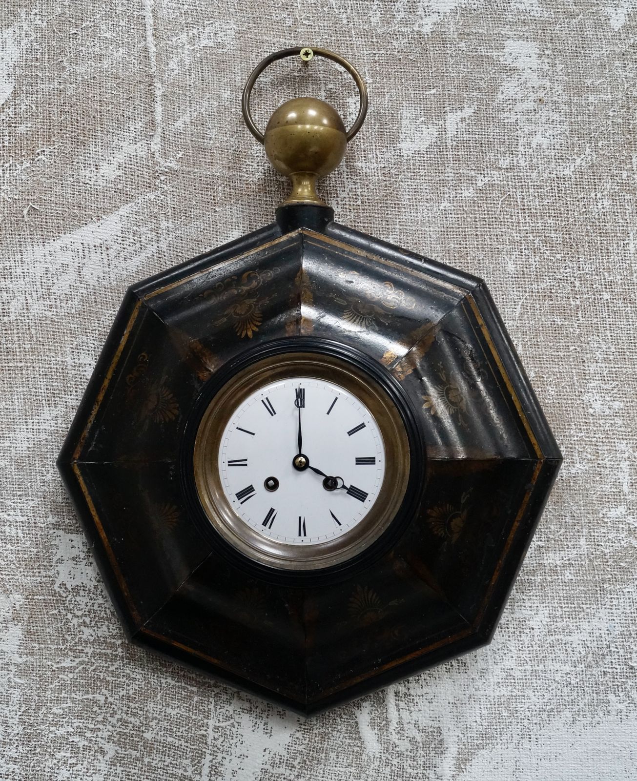 Antique French Tolewear Clock, 1800s photo vinterior