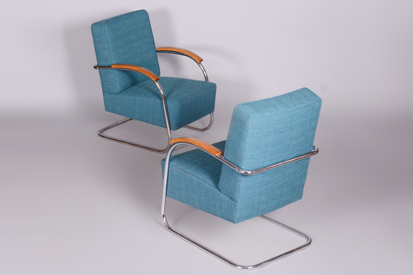 Set Of Two Restored Blue Armchairs By Mucke Melder, Czechia, 1930s photo 3150.0