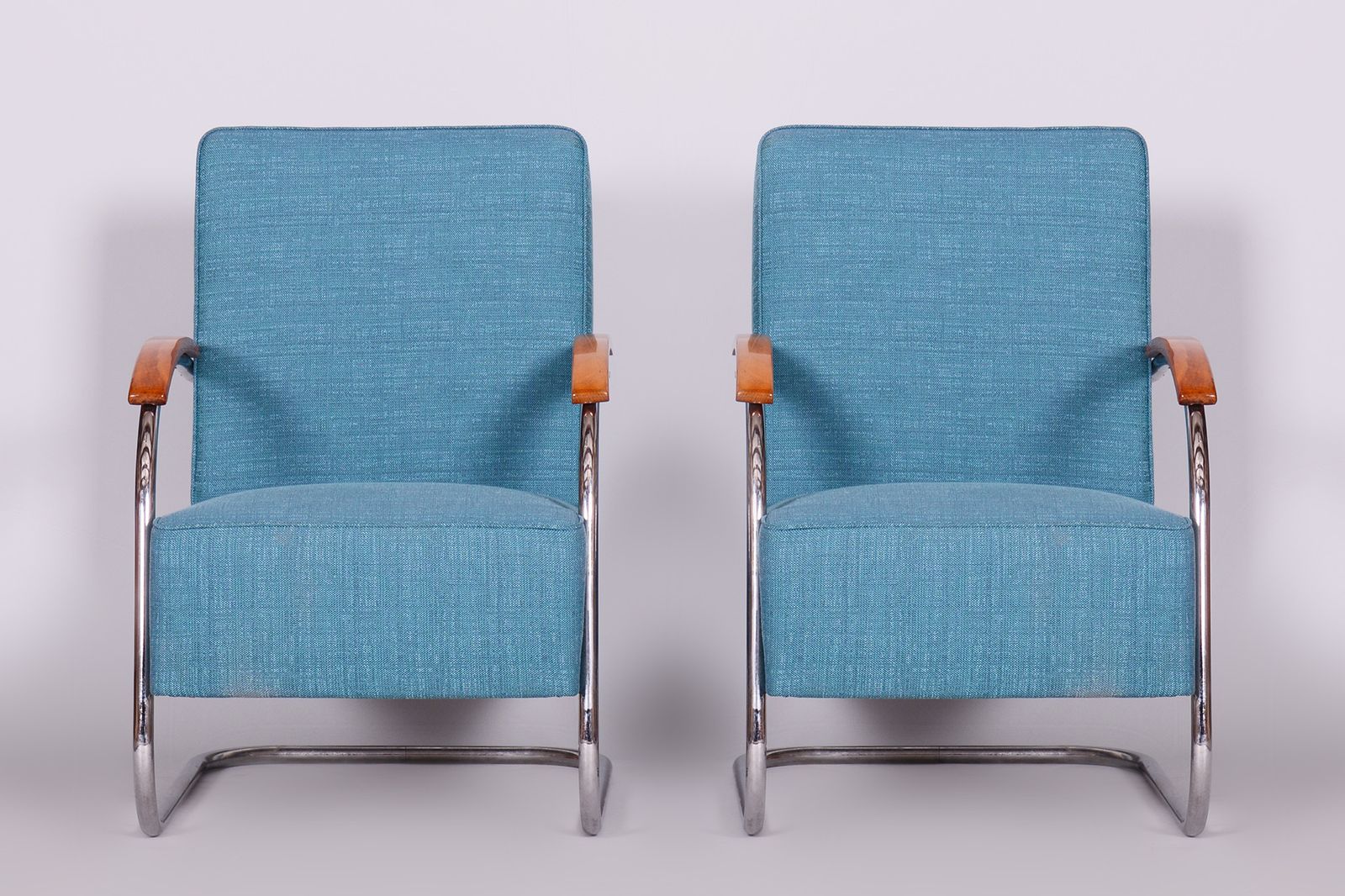 Set Of Two Restored Blue Armchairs By Mucke Melder, Czechia, 1930s photo vinterior