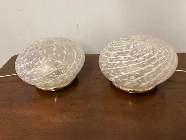 Pair Of Lampshades From The 70s, Murano Glass Spheres! Vintage Modern Design photo Lighting