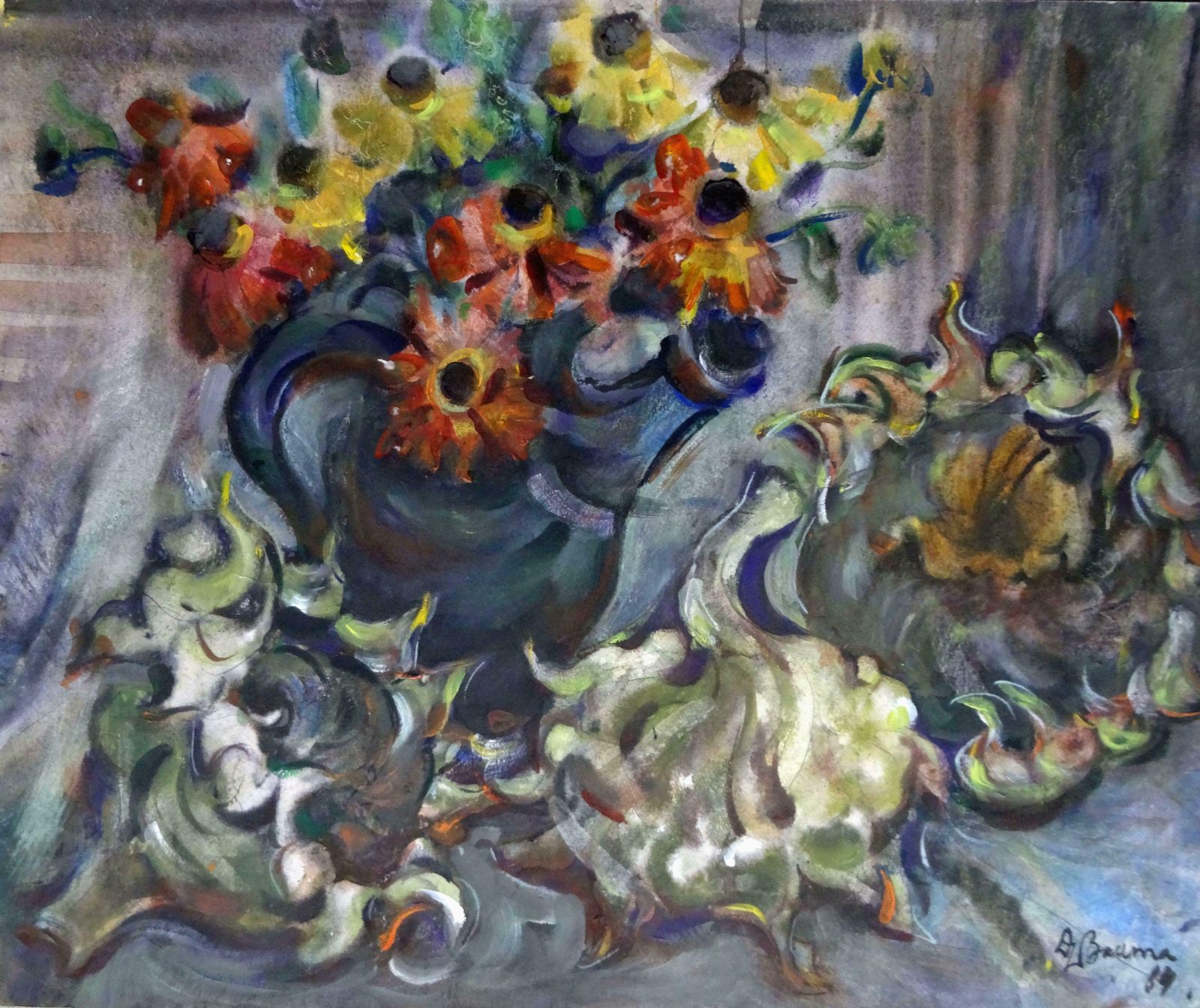 Dzidra Bauma Sunflowers In The Fall. 1984, Paper, Watercolour