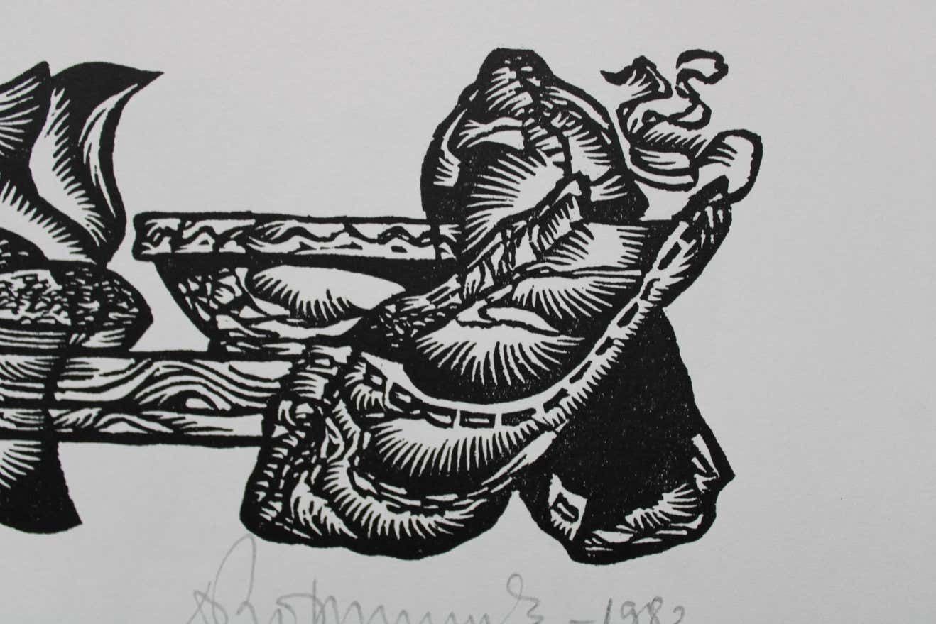 Dainis Rozkalns Servants. 1982. Paper, Linocut, photo furniture