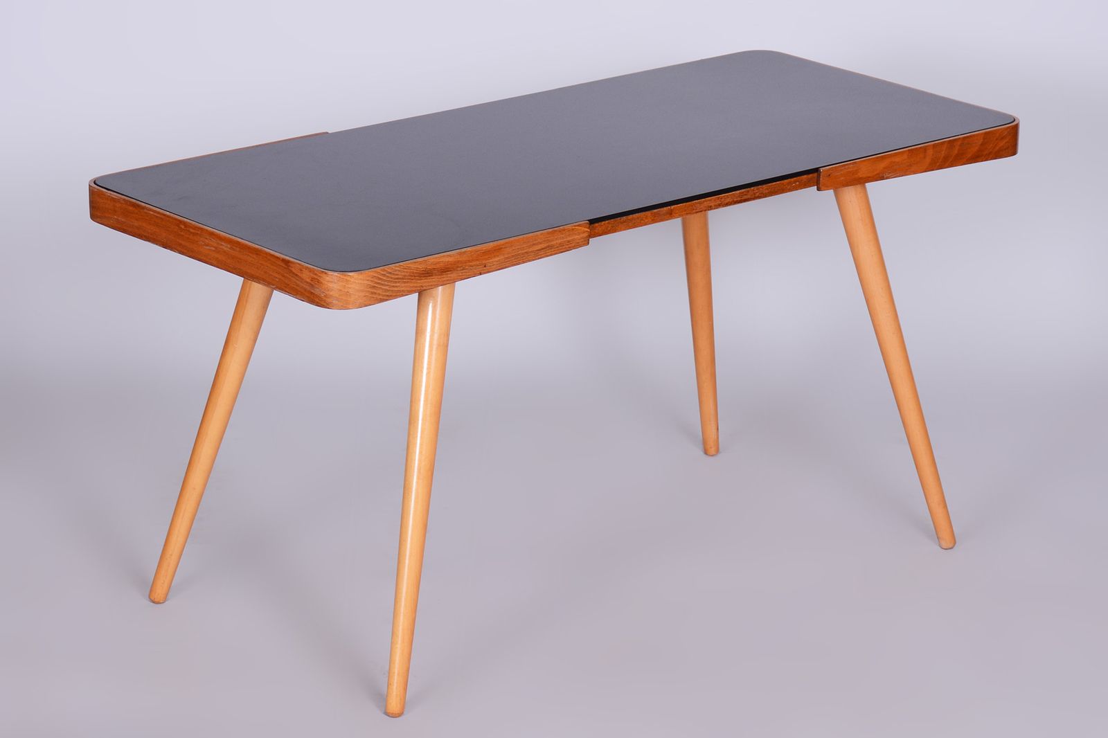 Original Coffee Table By Interier Praha, Beech, Opaxit Glass, Czechia, 1960s