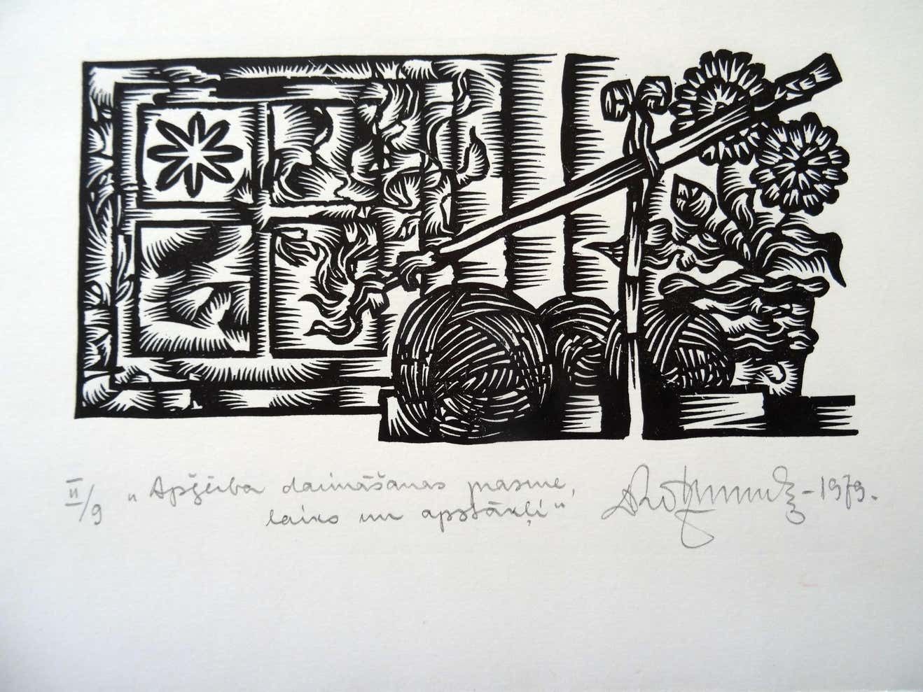 Dainis Rozkalns Clothes Making Skill. 1979. Paper, Linocut,