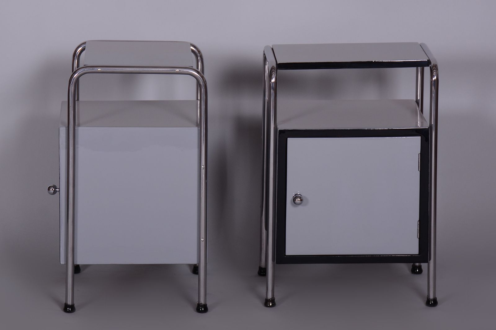 Restored Bed Side Tables, Vichr A Spol, Chrome Plated Steel, Czechia, 1930s photo vinterior