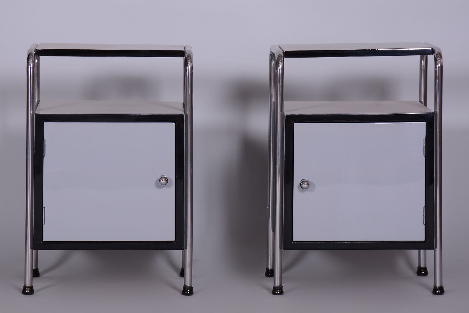 Restored Bed Side Tables, Vichr A Spol, Chrome Plated Steel, Czechia, 1930s photo vintage