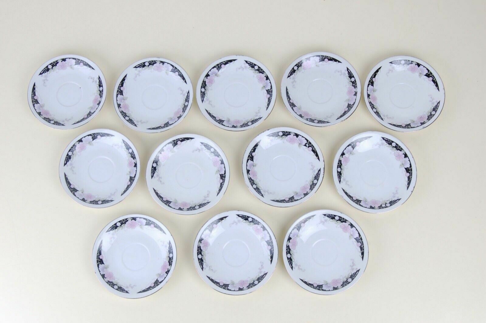 Vintage Hand Painted Ceramic Coffee Service Made In China Black Floral 12 Prs photo Home Decor