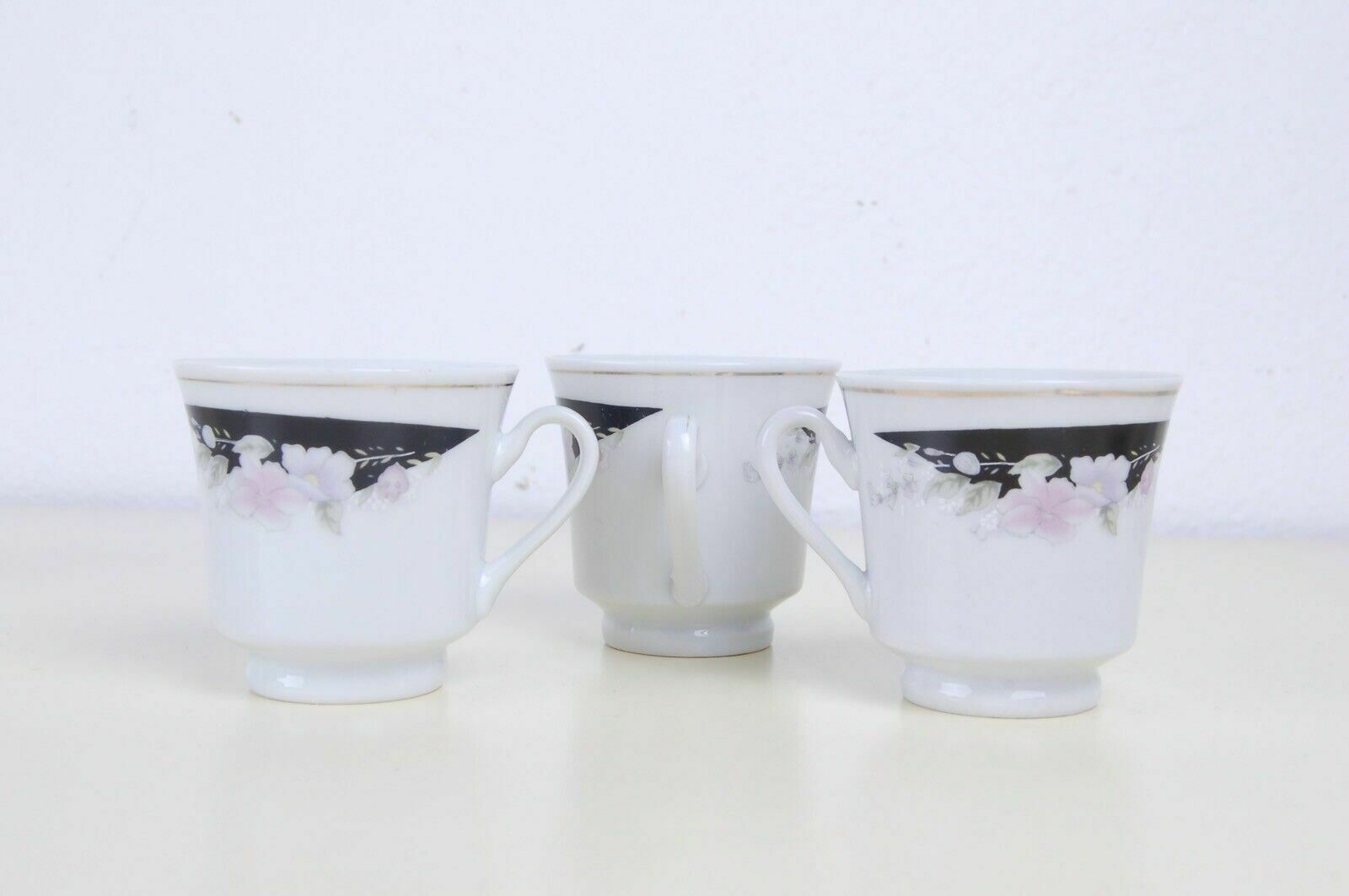 photo for sale Vintage Hand Painted Ceramic Coffee Service Made In China Black Floral 12 Prs