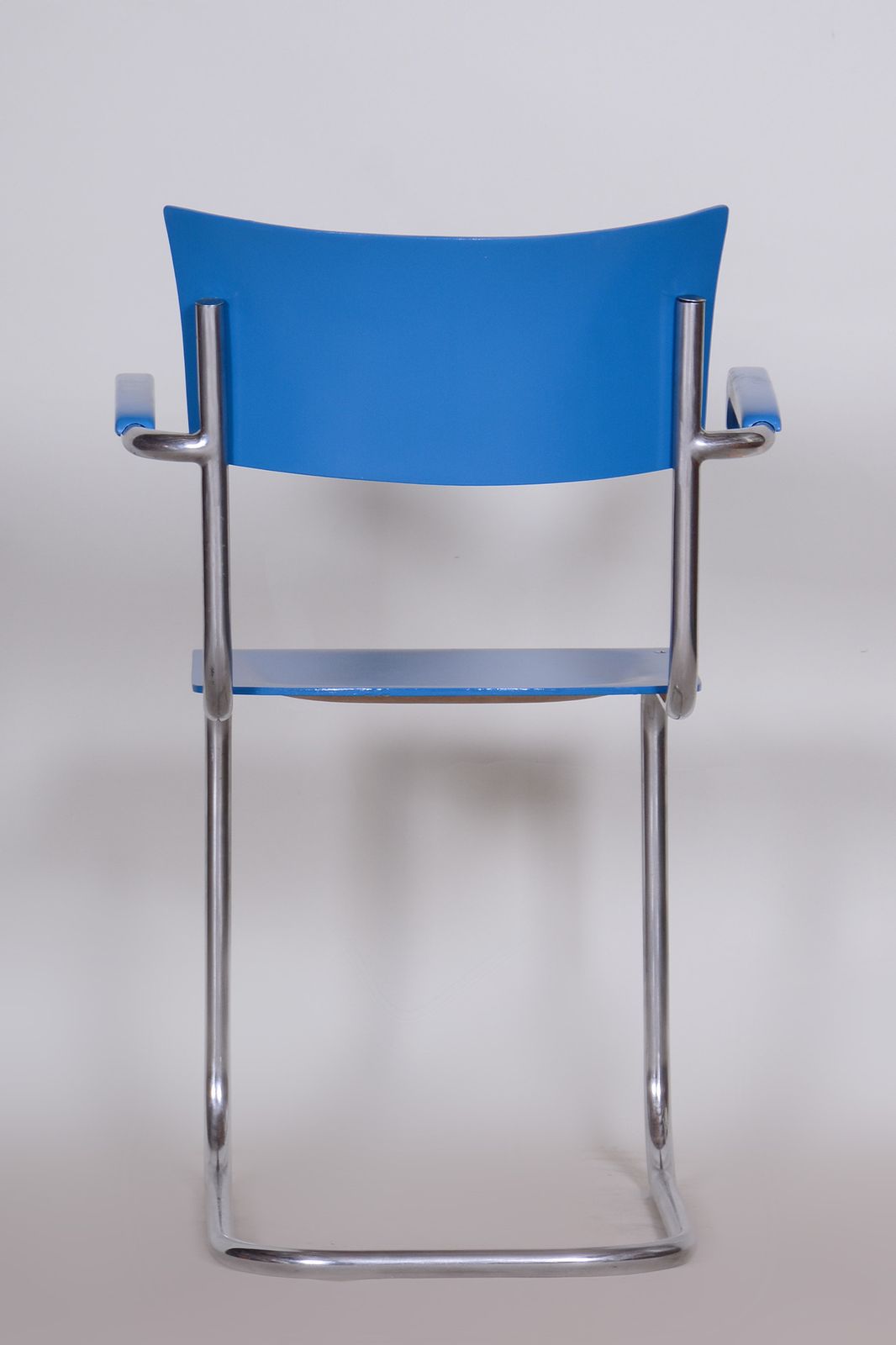 Set Of Four Blue Restored Beech Armchairs By Mart Stam, Germany, 1930s photo 2250.0