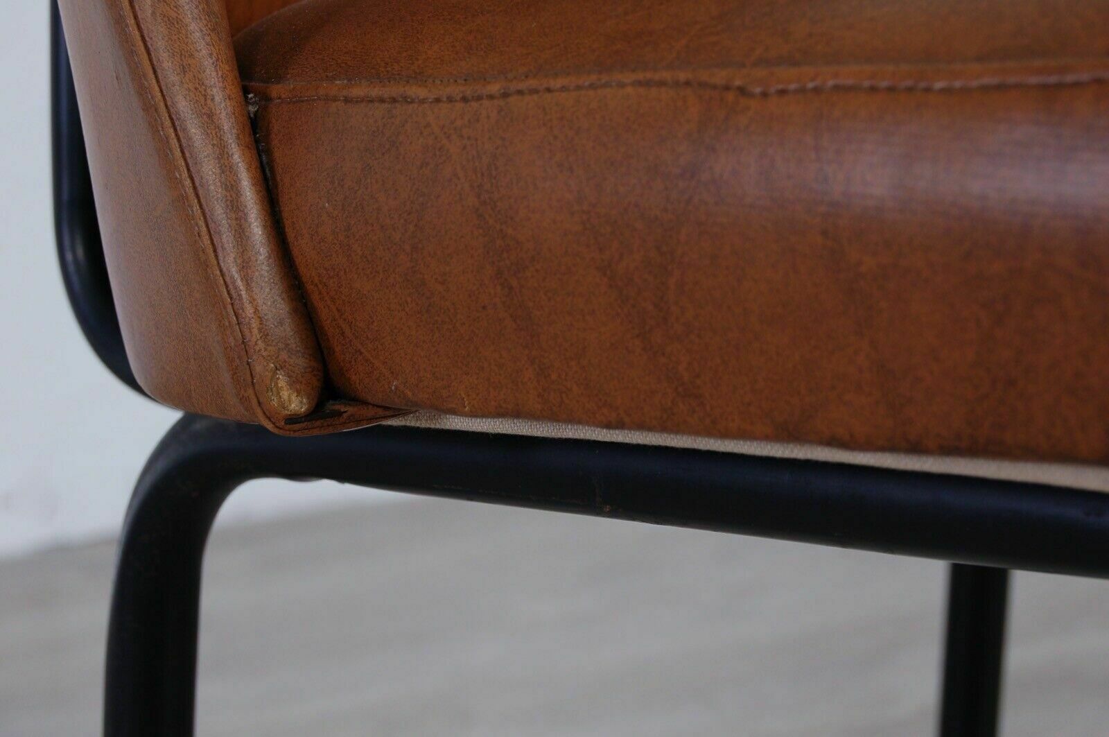 photo for sale 1950s Design Armchair In Iron And Brown Skay, Comfortable Vintage Seat