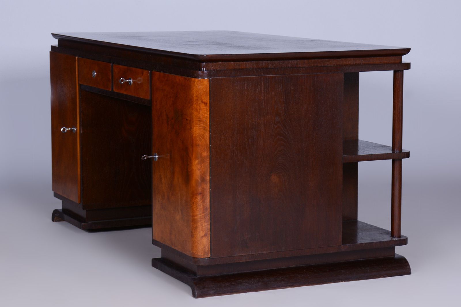 photo furniture Restored Artdeco Oak Ash Writing Table, Revived Polish, Czechia, 1930s