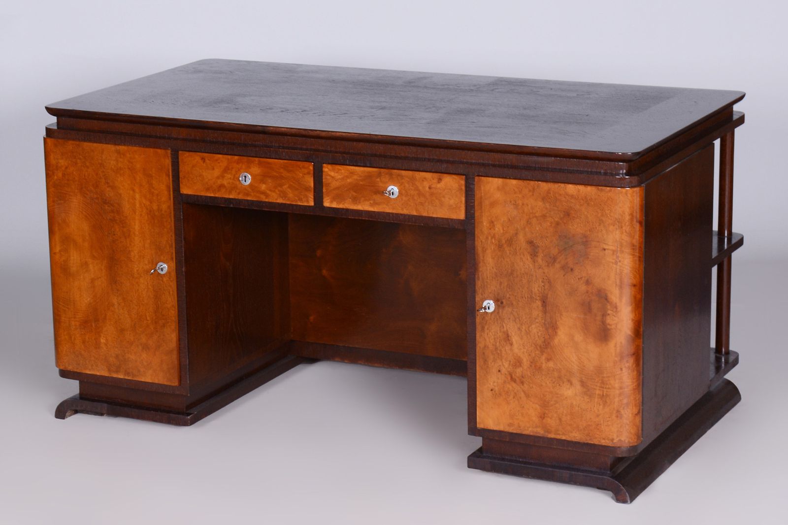Restored Artdeco Oak Ash Writing Table, Revived Polish, Czechia, 1930s