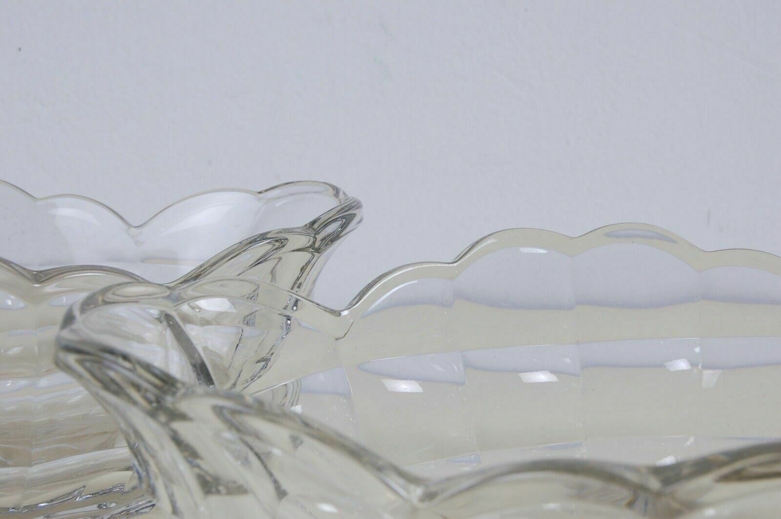 Old Bowls From The 1930s, Pair Of Oval Centrepieces, Often Faceted Glass photo vintage