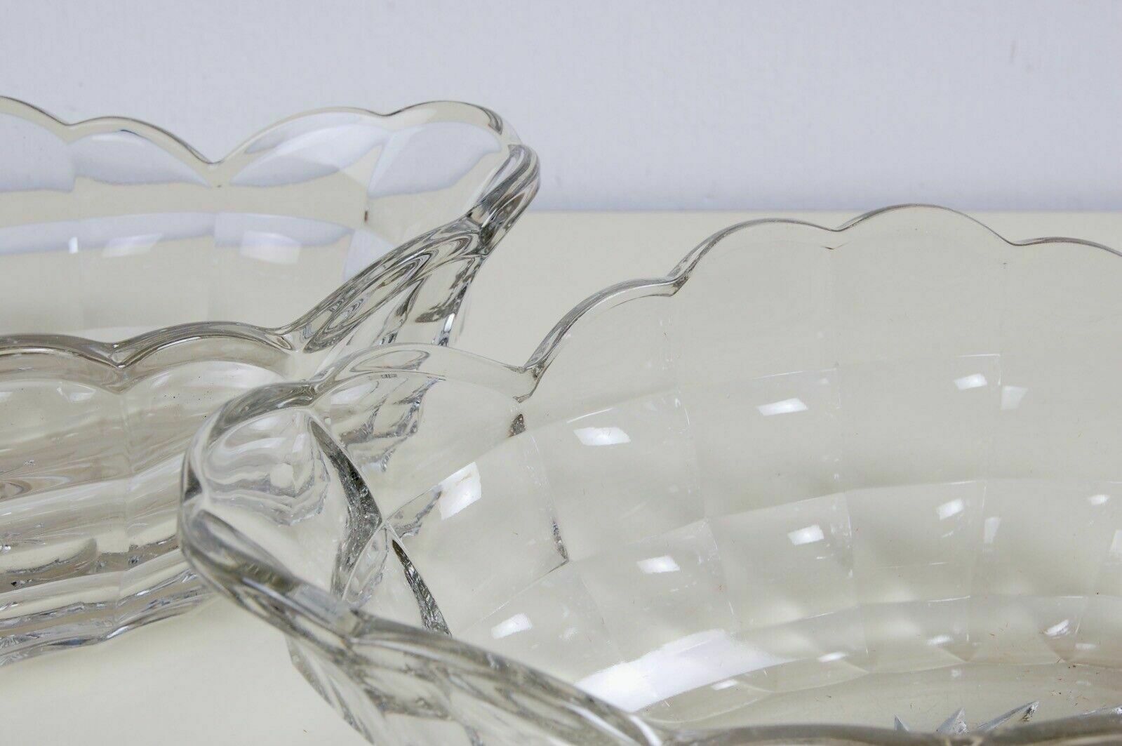 photo furniture Old Bowls From The 1930s, Pair Of Oval Centrepieces, Often Faceted Glass