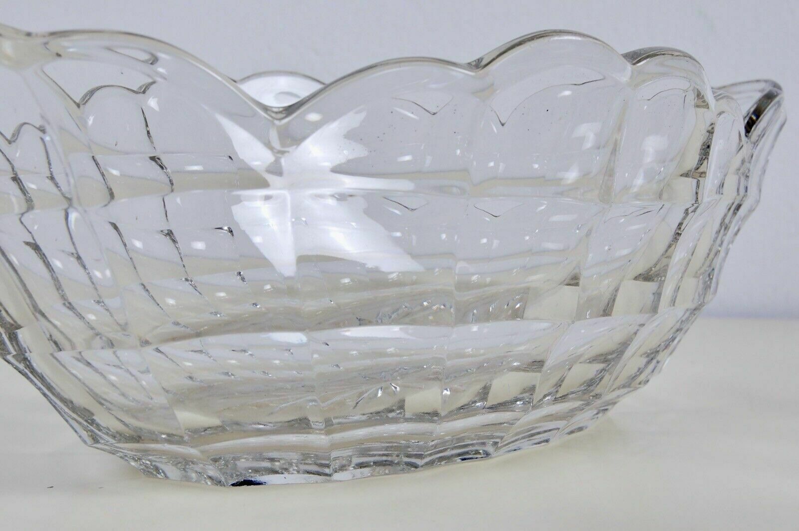 photo for sale Old Bowls From The 1930s, Pair Of Oval Centrepieces, Often Faceted Glass