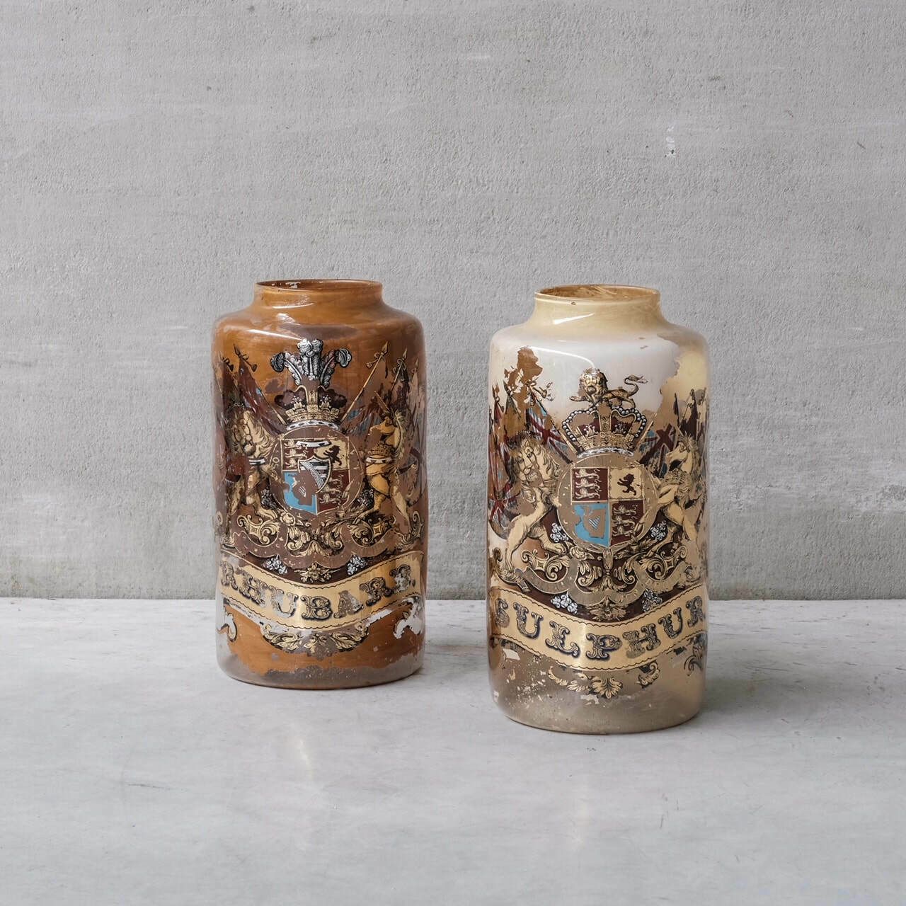 Pair Of Antique English Xl Glass Apothecary Pots
