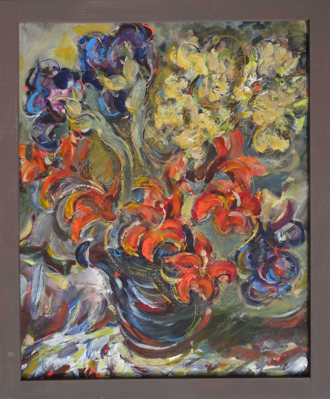 Dzidra Bauma Flowers. Cardboard, Mixed Media Art, 60x73 Cm photo furniture